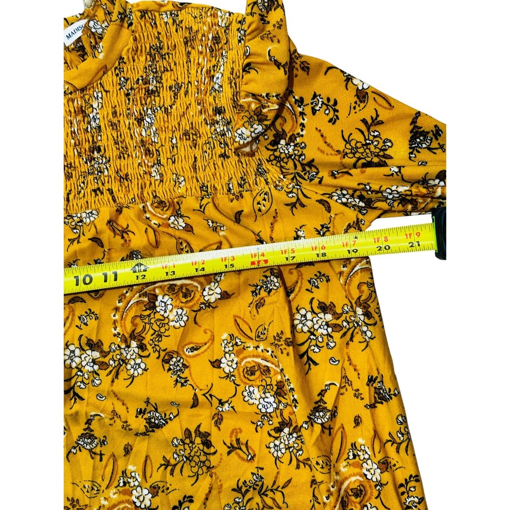 Madison + Hudson Gold Prairie Smocked Dress Size M Cottagecore Boho Country - Picture 9 of 13